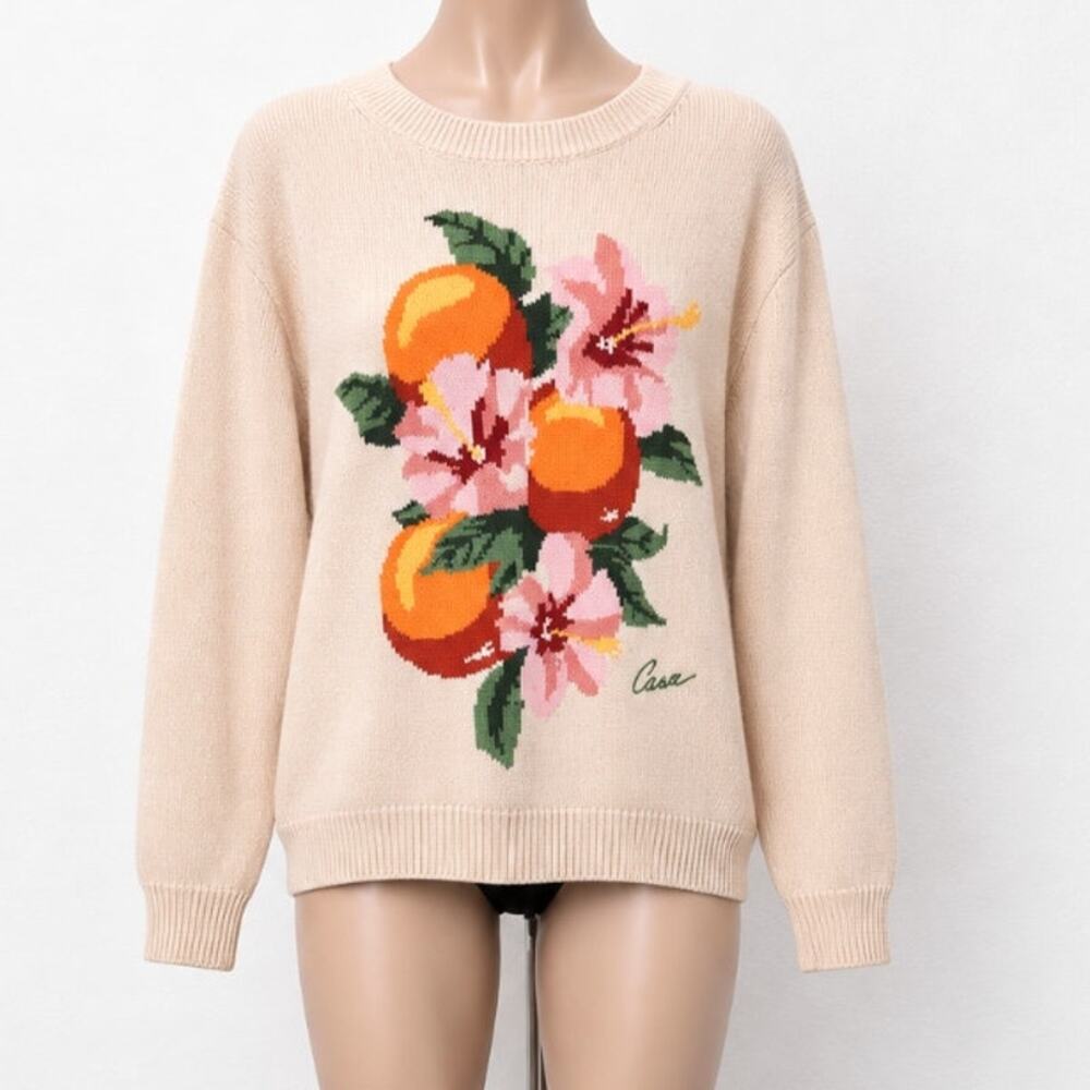 NWT Casablanca Cream Kapalia Oranges Graphic Intarsia Knit Sweater XXL